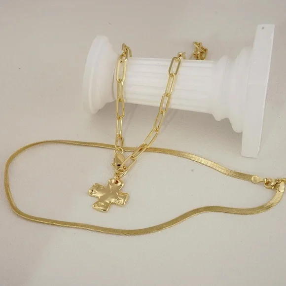 NEW 14k Gold Plated Gold Cross Pendant Necklace
